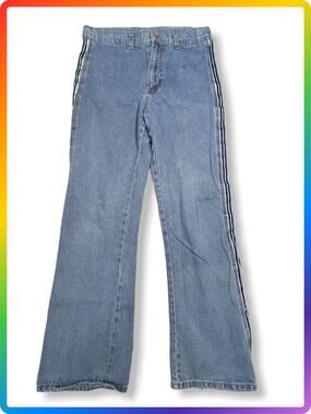 Vintage Outlaw Flare Jeans SIZE 9 Blue High Rise Stripe Retro USA Denim